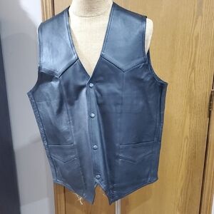Black Leather V-Neck Vest Tailored Fit